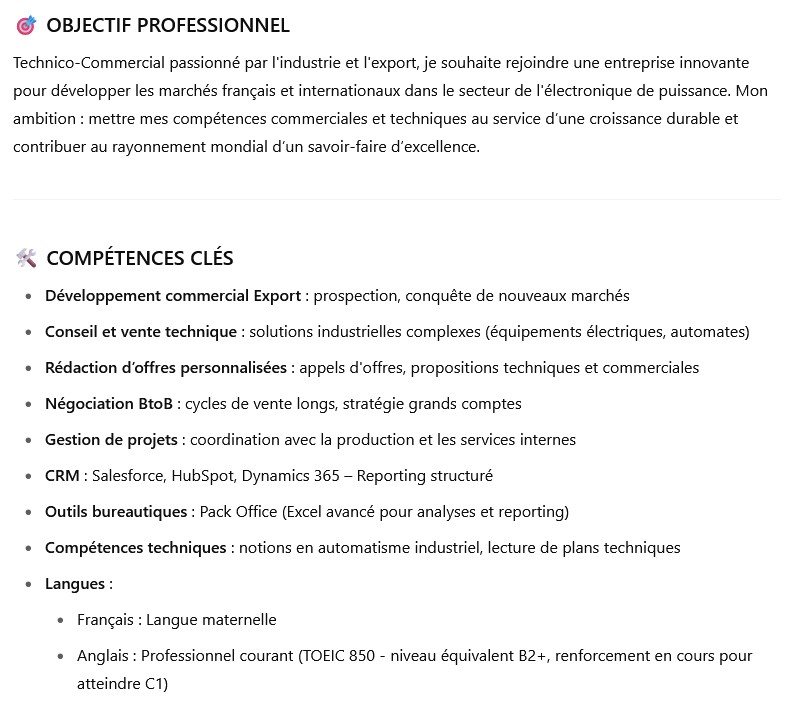 Objectifs professionnels et compétences clés