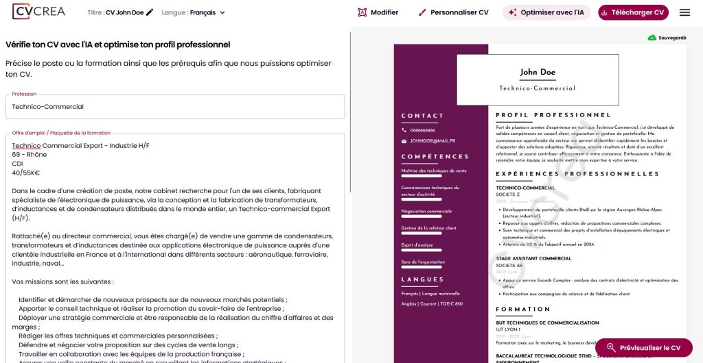 Ecrire son CV avec CV crea