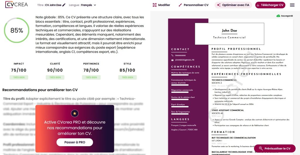 Ecrire son CV avec CV crea