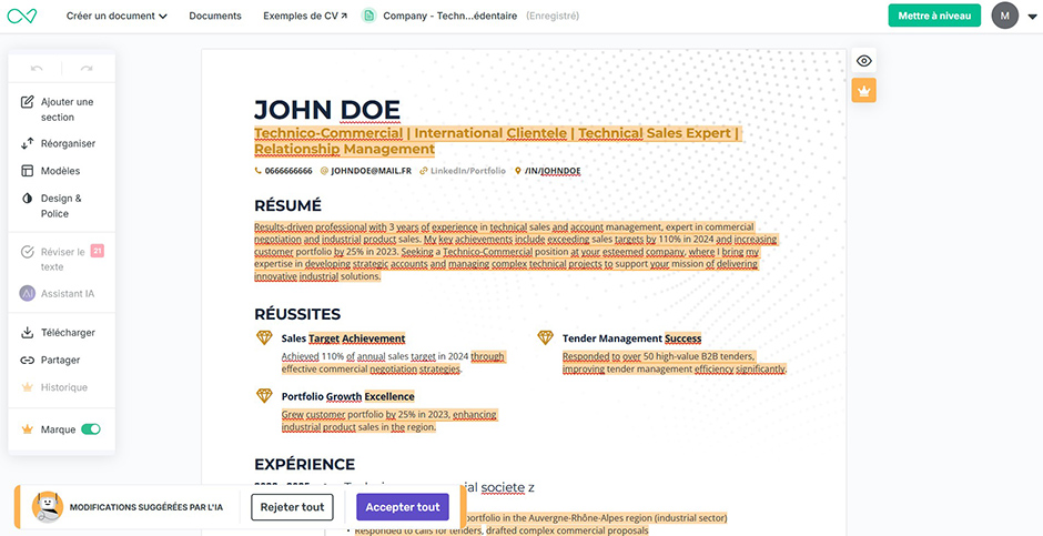 Enhancv personnalisation